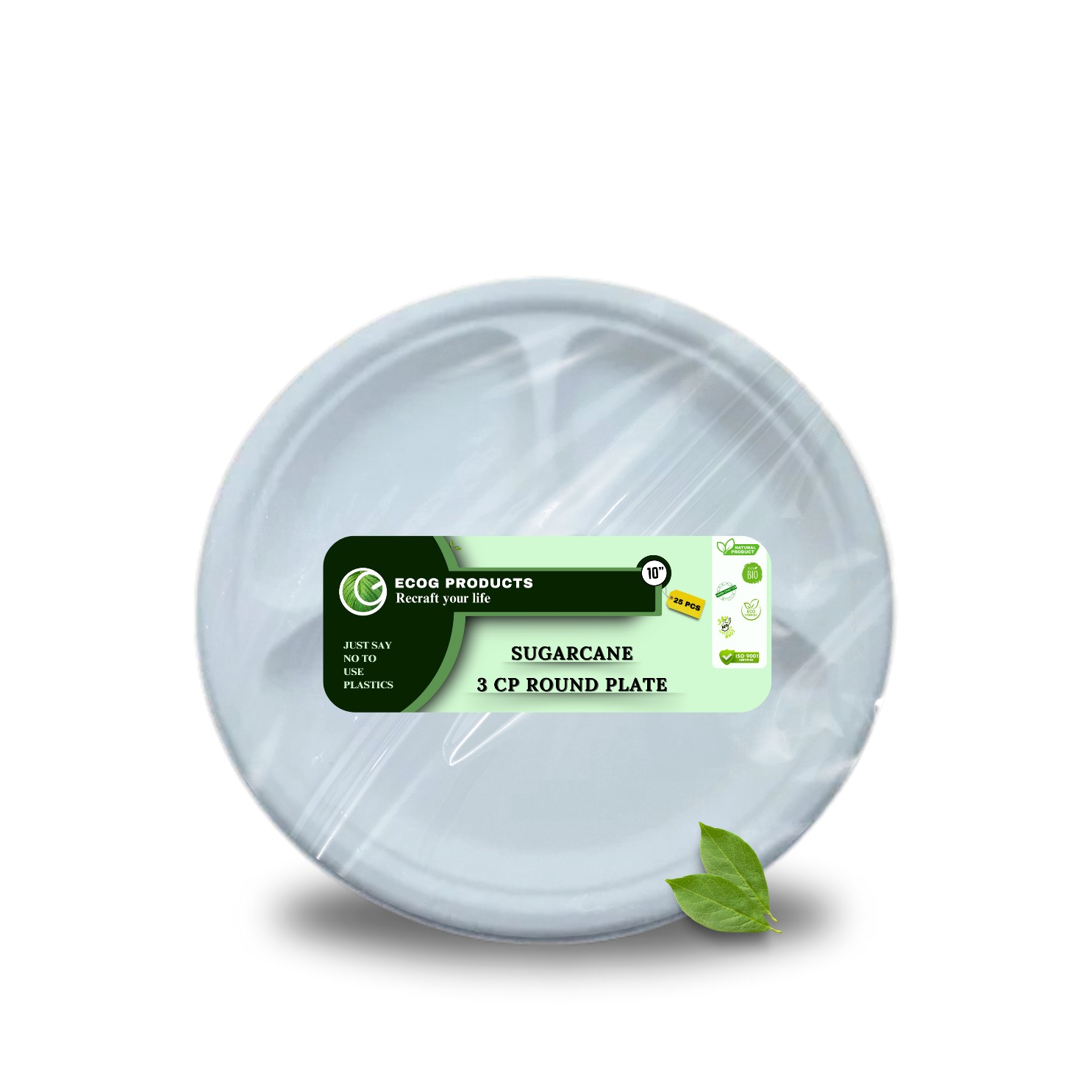 EKOPAK 10" 3CP Sugar Cane Round Plate-10 pcs